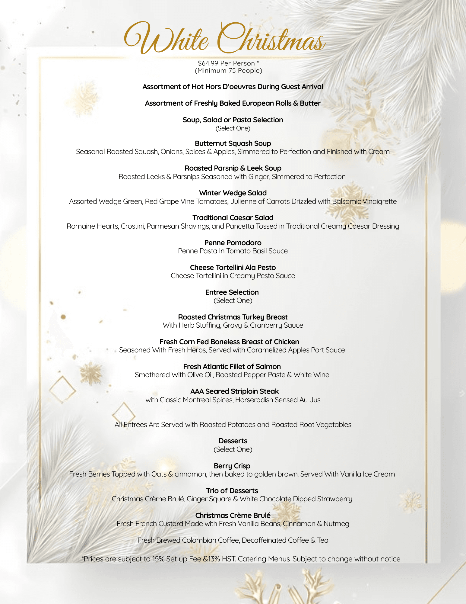 White Christmas party menu